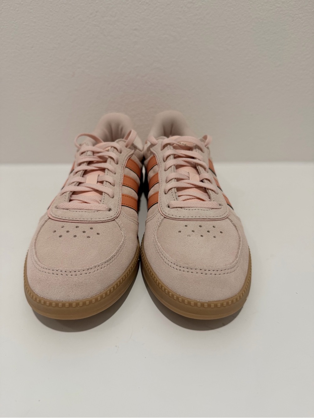 adidas Women’s Light Pink Suede Sneakers with Orange Stripes - Picture 4 of 5